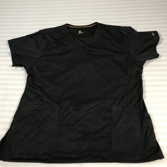 Carhartt Scrub Shirt Womens XL Black V-Neck Utility Pockets Nursing Top Clinic - Picture 2 of 5